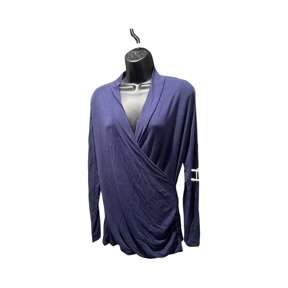 Navy Blue Wrap Around Long Sleeve Shirt Women Size Large